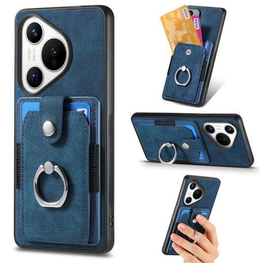 For Huawei Pura 70 Retro Skin-feel Ring Card Wallet Phone Case(Blue) - Huawei Cases by PMC Jewellery | Online Shopping South Africa | PMC Jewellery | Buy Now Pay Later Mobicred