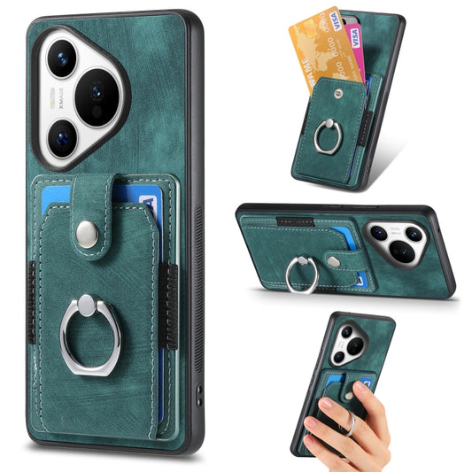 For Huawei Pura 70 Pro Retro Skin-feel Ring Card Wallet Phone Case(Green) - Huawei Cases by PMC Jewellery | Online Shopping South Africa | PMC Jewellery | Buy Now Pay Later Mobicred