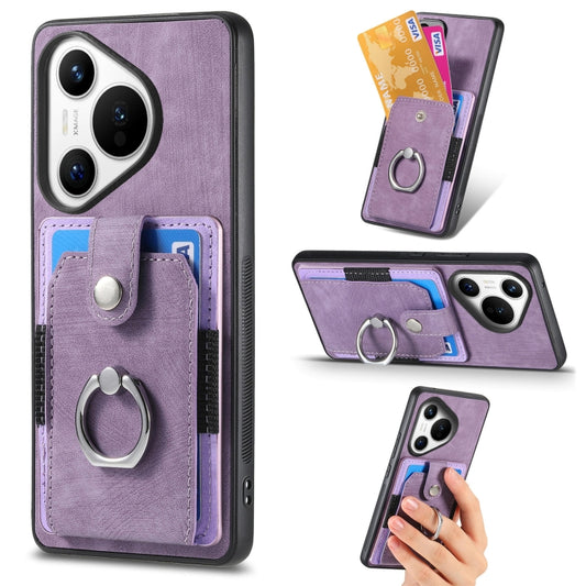 For Huawei Pura 70 Pro Retro Skin-feel Ring Card Wallet Phone Case(Purple) - Huawei Cases by PMC Jewellery | Online Shopping South Africa | PMC Jewellery | Buy Now Pay Later Mobicred