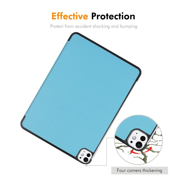 For iPad Pro 11 2024 ENKAY Tri-fold Custer Texture Platic Leather Smart Tablet Case(Light Blue) - iPad Pro 11 2024 Cases by ENKAY | Online Shopping South Africa | PMC TechLife | Buy Now Pay Later Mobicred