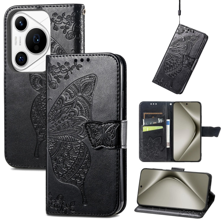 For Huawei Pura 70 Pro+ Butterfly Love Flower Embossed Leather Phone Case(Black) - Huawei Cases by PMC Jewellery | Online Shopping South Africa | PMC Jewellery | Buy Now Pay Later Mobicred