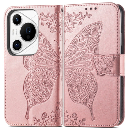 For Huawei Pura 70 Ultra Butterfly Love Flower Embossed Leather Phone Case(Rose Gold) - Huawei Cases by PMC Jewellery | Online Shopping South Africa | PMC Jewellery | Buy Now Pay Later Mobicred