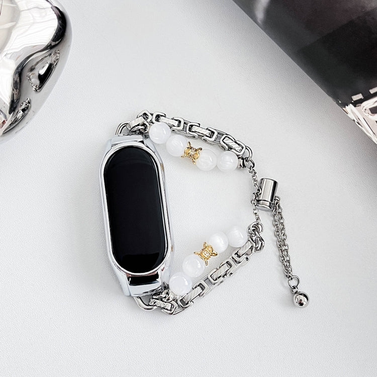 For Xiaomi Mi Band 8 Crystal Beaded Onyx Watch Band(Silver+Copper Collar) - free shipping - PMC TechLife - Order now!