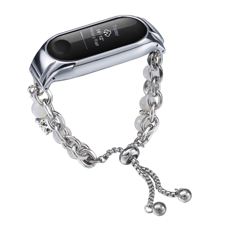 For Xiaomi Mi Band 3 / 4 Crystal Beaded Onyx Watch Band(Silver+Leopard Head) - free shipping - PMC TechLife - Order now!