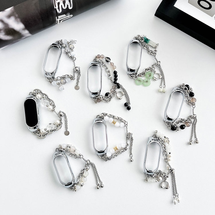 For Xiaomi Mi Band 3 / 4 Crystal Beaded Onyx Watch Band(Silver+Crystal Bead) - free shipping - PMC TechLife - Order now!
