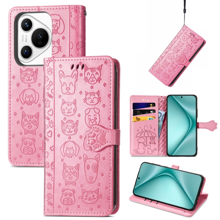 For Huawei Pura 70 Pro Cat and Dog Embossed Leather Phone Case(Pink) - Huawei Cases by PMC Jewellery | Online Shopping South Africa | PMC Jewellery | Buy Now Pay Later Mobicred