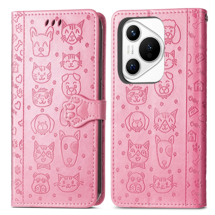 For Huawei Pura 70 Pro Cat and Dog Embossed Leather Phone Case(Pink) - Huawei Cases by PMC Jewellery | Online Shopping South Africa | PMC Jewellery | Buy Now Pay Later Mobicred