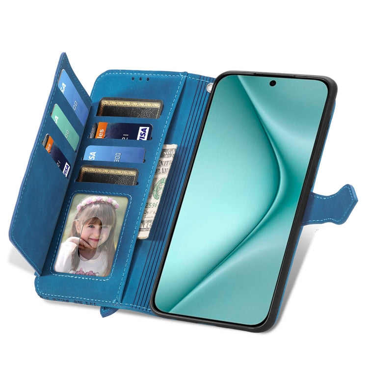For Huawei Pura 70 Pro Embossed Flower Zipper Leather Phone Case(Blue) - free shipping - PMC Jewellery - Order now!