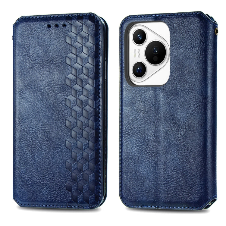 For Huawei Pura 70 Pro Cubic Grid Pressed Magnetic Leather Phone Case(Blue) - Huawei Cases by PMC Jewellery | Online Shopping South Africa | PMC Jewellery | Buy Now Pay Later Mobicred