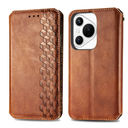 For Huawei Pura 70 Pro Cubic Grid Pressed Magnetic Leather Phone Case(Brown) - Huawei Cases by PMC Jewellery | Online Shopping South Africa | PMC Jewellery | Buy Now Pay Later Mobicred