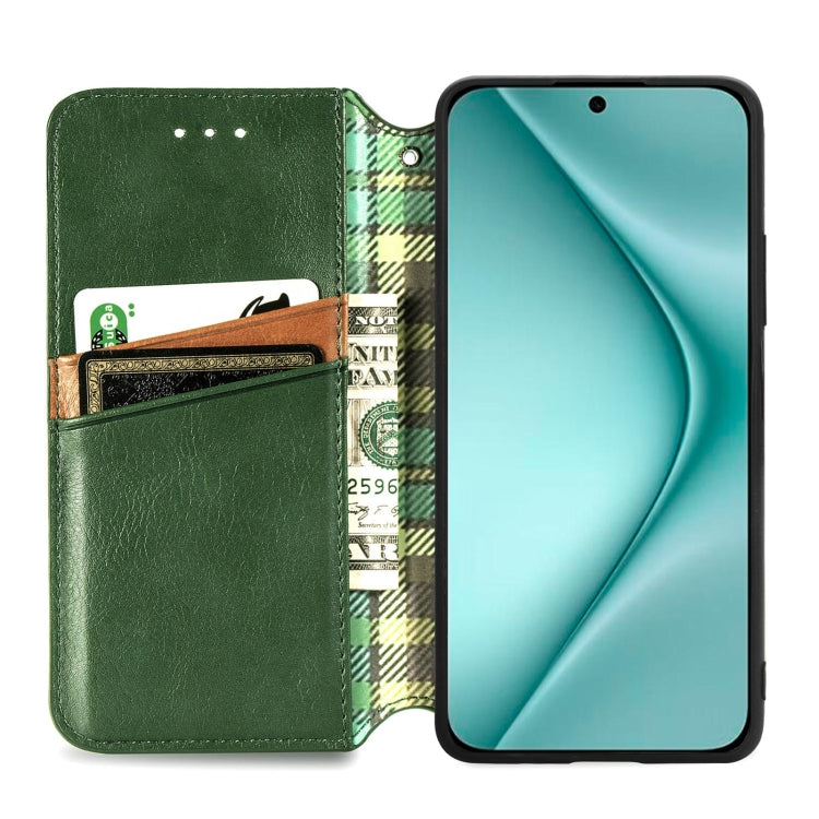 For Huawei Pura 70 Ultra Cubic Grid Pressed Magnetic Leather Phone Case(Green) - Huawei Cases by PMC Jewellery | Online Shopping South Africa | PMC Jewellery | Buy Now Pay Later Mobicred