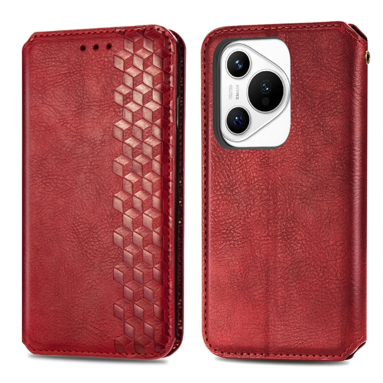 For Huawei Pura 70 Ultra Cubic Grid Pressed Magnetic Leather Phone Case(Red) - Huawei Cases by PMC Jewellery | Online Shopping South Africa | PMC Jewellery | Buy Now Pay Later Mobicred