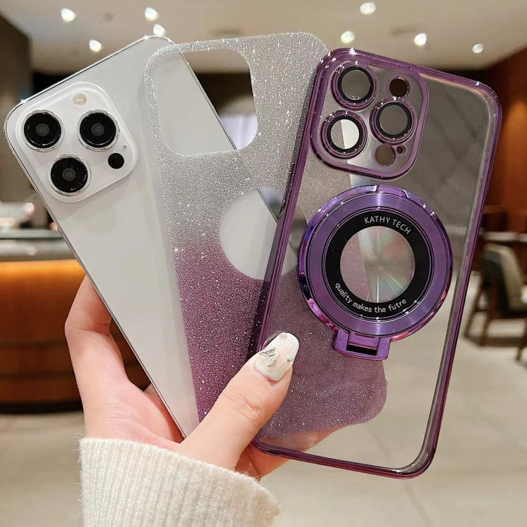 For iPhone 16 Plus Electroplated Holder Gradient Glitter MagSafe Phone Case(Purple) - iPhone 16 Plus Cases by PMC Jewellery | Online Shopping South Africa | PMC Jewellery | Buy Now Pay Later Mobicred