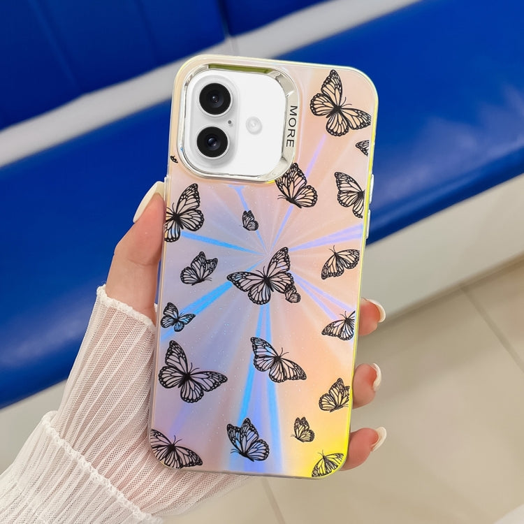 For iPhone 16 Electroplating Laser Butterfly Phone Case(Black Butterflies AB5) - free shipping - PMC TechLife - Order now!