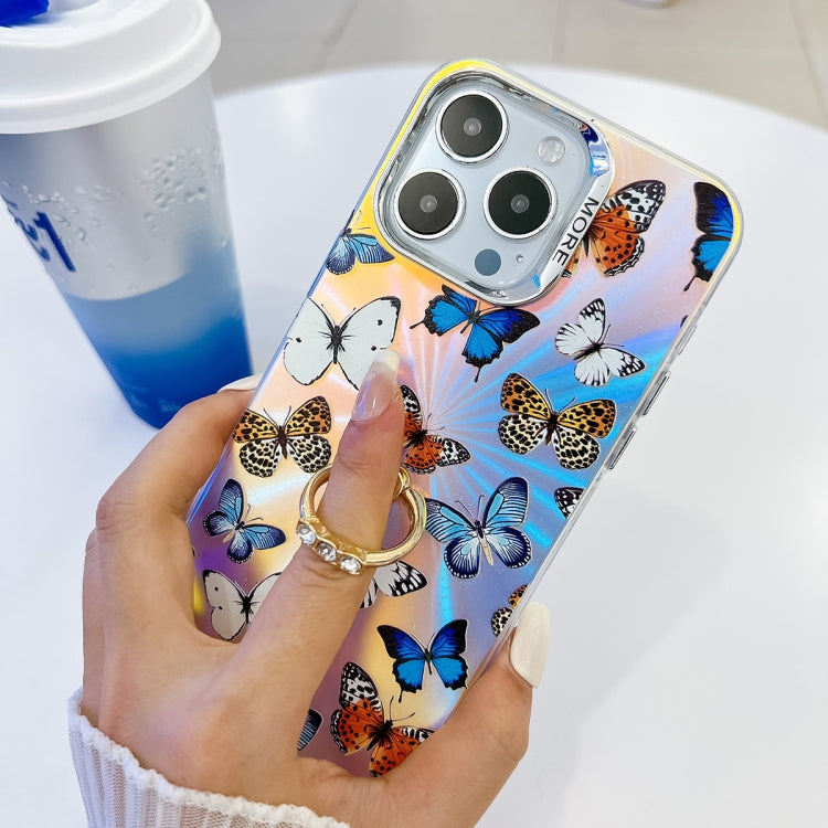 For iPhone 16 Electroplating Laser Butterfly Ring Holder Phone Case(Color Butterflies AB1) - iPhone 16 Cases by PMC TechLife | Online Shopping South Africa | PMC TechLife | Buy Now Pay Later Mobicred