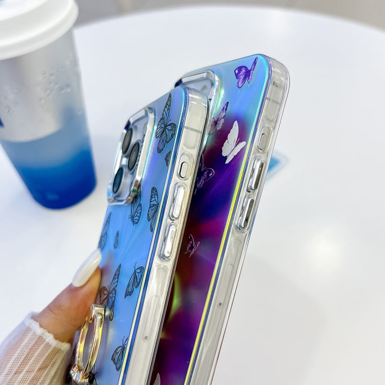 For iPhone 16 Electroplating Laser Butterfly Ring Holder Phone Case(Color Butterflies AB1) - iPhone 16 Cases by PMC TechLife | Online Shopping South Africa | PMC TechLife | Buy Now Pay Later Mobicred