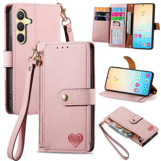 For Samsung Galaxy S25 5G Love Zipper Lanyard Leather Phone Case(Pink) - Galaxy S25 5G Cases by PMC Jewellery | Online Shopping South Africa | PMC Jewellery | Buy Now Pay Later Mobicred