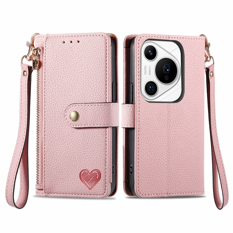 For Huawei Pura 70 Pro Love Zipper Lanyard Leather Phone Case(Pink) - Huawei Cases by PMC Jewellery | Online Shopping South Africa | PMC Jewellery | Buy Now Pay Later Mobicred