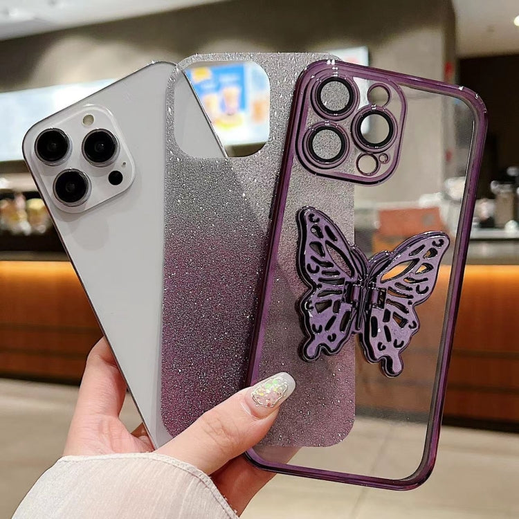 For iPhone 16 Electroplated Gradient Glitter 3D Butterfly TPU Phone Case(Gradient Black) - iPhone 16 Cases by PMC Jewellery | Online Shopping South Africa | PMC Jewellery | Buy Now Pay Later Mobicred