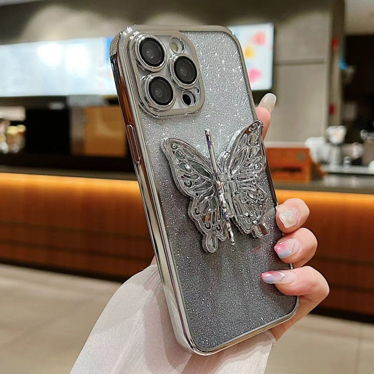 For iPhone 16 Electroplated Gradient Glitter 3D Butterfly TPU Phone Case(Gradient Black) - iPhone 16 Cases by PMC Jewellery | Online Shopping South Africa | PMC Jewellery | Buy Now Pay Later Mobicred