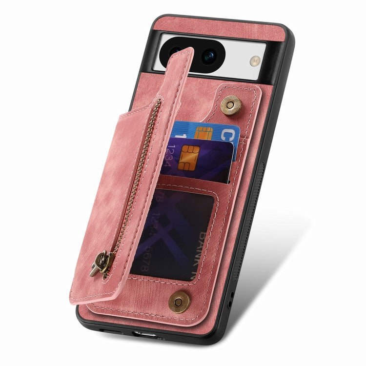 For Google Pixel 9 / 9 Pro Retro Leather Zipper Wallet Back Phone Case(Pink) - Google Cases by PMC TechLife | Online Shopping South Africa | PMC TechLife | Buy Now Pay Later Mobicred