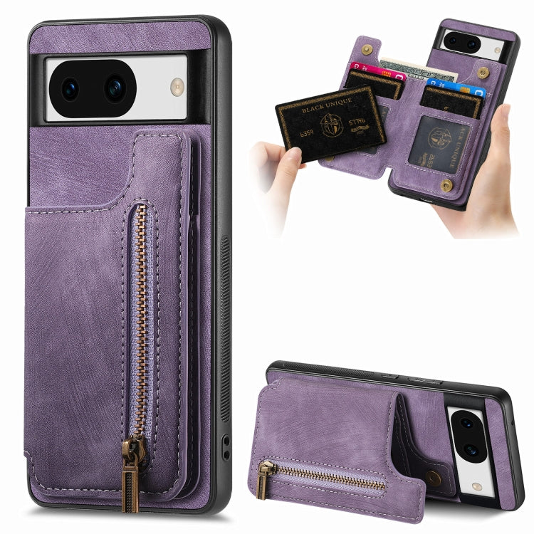 For Google Pixel 9 / 9 Pro Retro Leather Zipper Wallet Back Phone Case(Purple) - Google Cases by PMC TechLife | Online Shopping South Africa | PMC TechLife | Buy Now Pay Later Mobicred