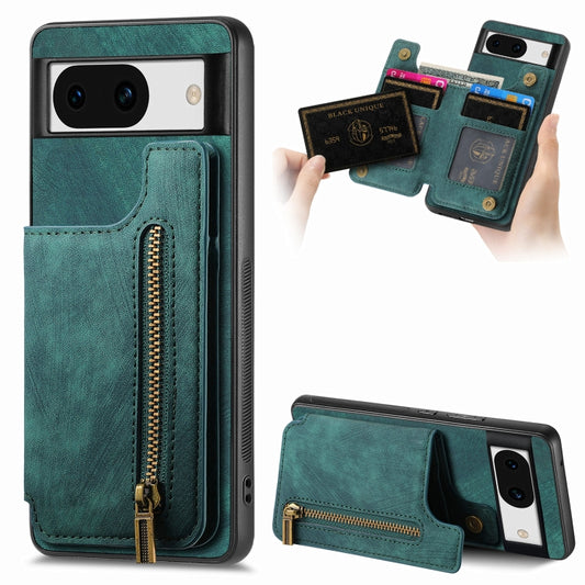 For Google Pixel 9 / 9 Pro Retro Leather Zipper Wallet Back Phone Case(Green) - Google Cases by PMC Jewellery | Online Shopping South Africa | PMC Jewellery | Buy Now Pay Later Mobicred