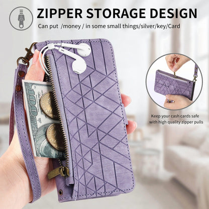 For Huawei Pura 70 Pro+ Geometric Zipper Wallet Side Buckle Leather Phone Case(Purple) - Huawei Cases by PMC Jewellery | Online Shopping South Africa | PMC Jewellery | Buy Now Pay Later Mobicred