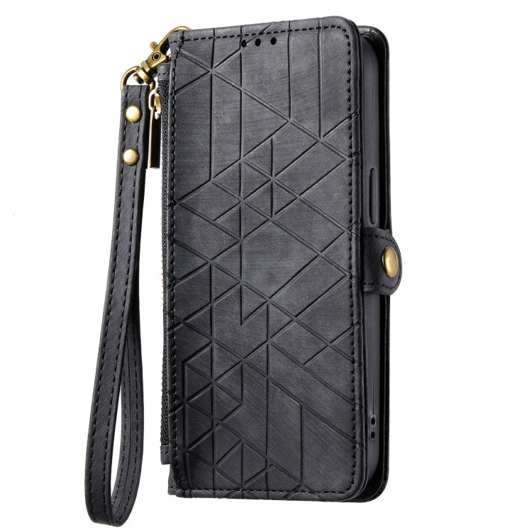 For Huawei Pura 70 Ultra Geometric Zipper Wallet Side Buckle Leather Phone Case(Black) - Huawei Cases by PMC Jewellery | Online Shopping South Africa | PMC Jewellery | Buy Now Pay Later Mobicred