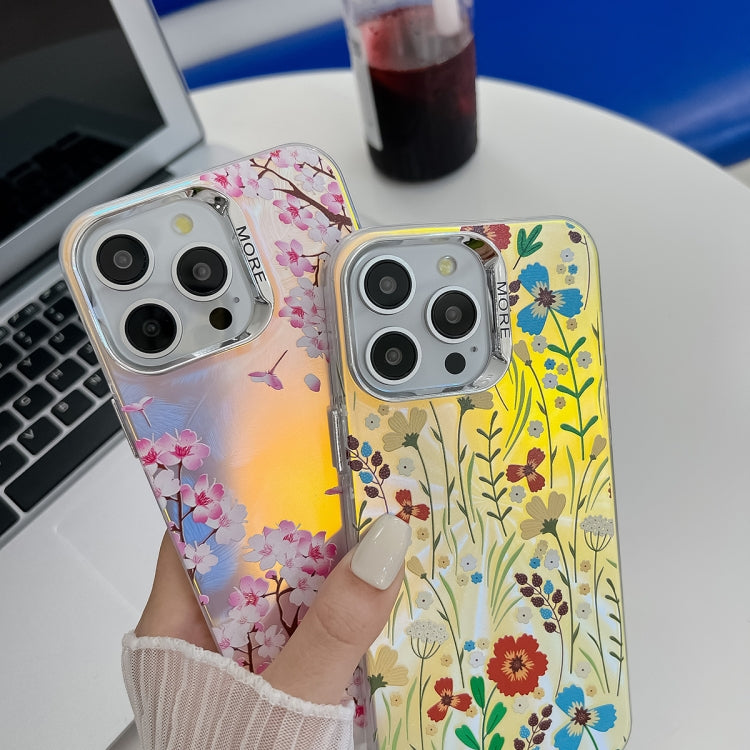 For iPhone 16 Electroplating Laser Flower Texture TPU Phone Case(Peony AH11) - iPhone 16 Cases by PMC TechLife | Online Shopping South Africa | PMC TechLife | Buy Now Pay Later Mobicred