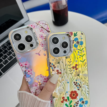 For iPhone 16 Electroplating Laser Flower Texture TPU Phone Case(Leaves AH12) - iPhone 16 Cases by PMC Jewellery | Online Shopping South Africa | PMC Jewellery | Buy Now Pay Later Mobicred