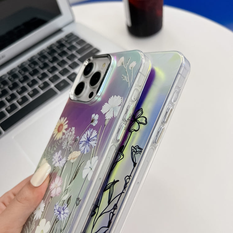 For iPhone 16 Pro Max Electroplating Laser Flower Texture TPU Phone Case(Chrysanthemum AH5) - iPhone 16 Pro Max Cases by PMC TechLife | Online Shopping South Africa | PMC TechLife | Buy Now Pay Later Mobicred