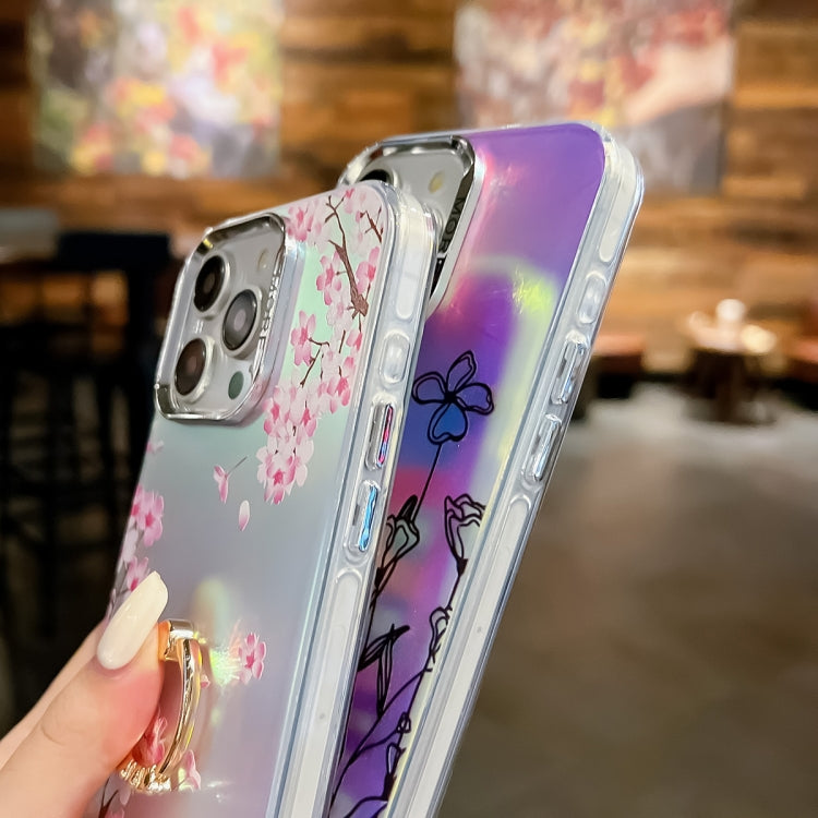 For iPhone 16 Pro Max Electroplating Laser Flower Ring Holder TPU Phone Case(Chrysanthemum AH5) - free shipping - PMC TechLife - Order now!