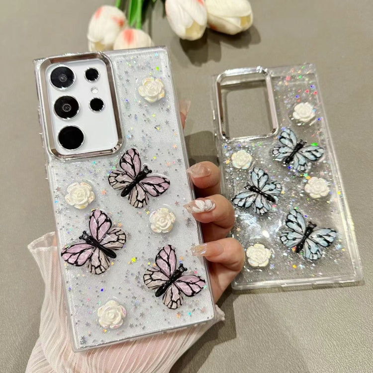 For Samsung Galaxy S25 Ultra 5G Three-dimensional Butterfly Glitter TPU  Phone Case(Blue) - Galaxy S25 Ultra 5G Cases by PMC Jewellery | Online Shopping South Africa | PMC Jewellery | Buy Now Pay Later Mobicred