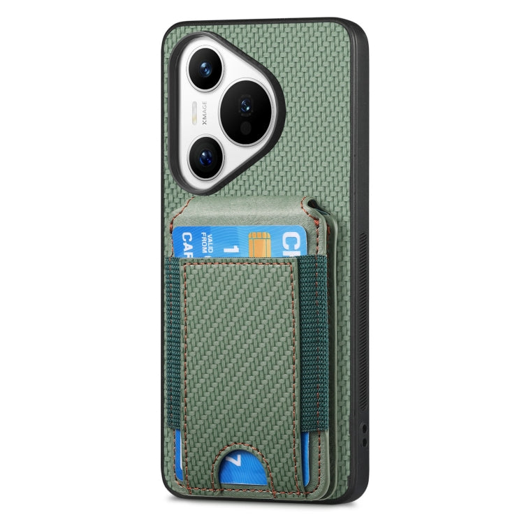 For Huawei Pura 70 Carbon Fiber Vertical Flip Wallet Stand Phone Case(Green) - Huawei Cases by PMC Jewellery | Online Shopping South Africa | PMC Jewellery | Buy Now Pay Later Mobicred