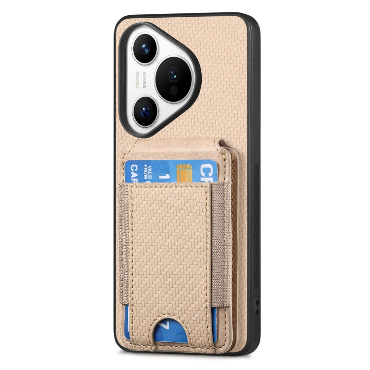 For Huawei Pura 70 Ultra Carbon Fiber Vertical Flip Wallet Stand Phone Case(Khaki) - Huawei Cases by PMC Jewellery | Online Shopping South Africa | PMC Jewellery | Buy Now Pay Later Mobicred