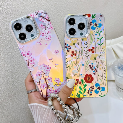 For iPhone 16 Electroplating Laser Flower Phone Case with Wrist Strap(Rose AH15) - iPhone 16 Cases by PMC Jewellery | Online Shopping South Africa | PMC Jewellery | Buy Now Pay Later Mobicred