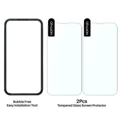 For iPhone 15 Pro NORTHJO 2pcs A++ Screen Protector Tempered Glass Film with Installation Frame - iPhone 15 Pro Tempered Glass by NORTHJO | Online Shopping South Africa | PMC Jewellery | Buy Now Pay Later Mobicred