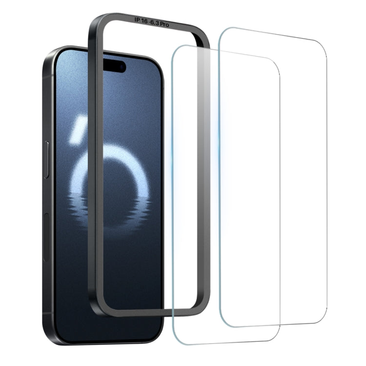 For iPhone 16 Pro NORTHJO 2pcs A++ Screen Protector Tempered Glass Film with Installation Frame - iPhone 16 Pro Tempered Glass by NORTHJO | Online Shopping South Africa | PMC TechLife | Buy Now Pay Later Mobicred