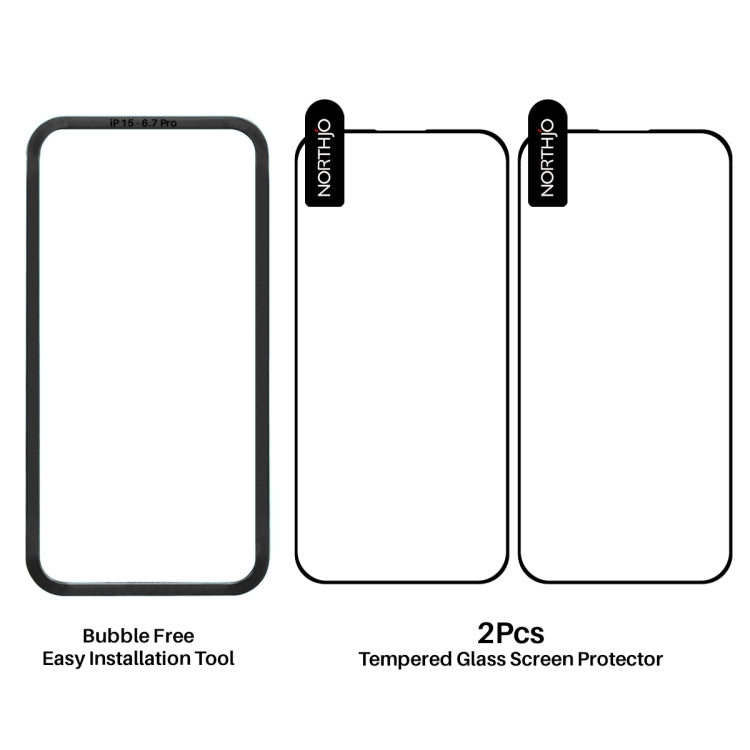 For iPhone 16 NORTHJO 2pcs A++ Tempered Glass Film with Installation Frame - iPhone 16 Tempered Glass by NORTHJO | Online Shopping South Africa | PMC TechLife | Buy Now Pay Later Mobicred
