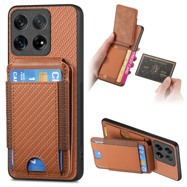 For OnePlus 12 5G Carbon Fiber Vertical Flip Wallet Stand Phone Case(Brown) - OnePlus Cases by PMC TechLife | Online Shopping South Africa | PMC TechLife | Buy Now Pay Later Mobicred