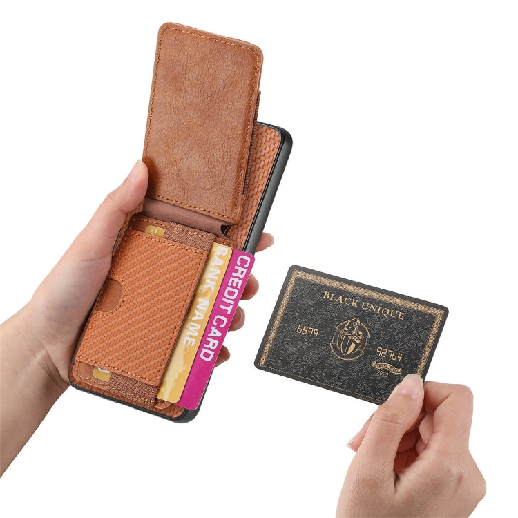 For OnePlus Nord CE3 Carbon Fiber Vertical Flip Wallet Stand Phone Case(Brown) - OnePlus Cases by PMC TechLife | Online Shopping South Africa | PMC TechLife | Buy Now Pay Later Mobicred