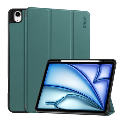 For iPad Air 13 2024 ENKAY Tri-fold Custer Texture TPU Leather Smart Tablet Case with Pen Slot(Dark Green) - iPad Air 13 2024 Cases by ENKAY | Online Shopping South Africa | PMC Jewellery | Buy Now Pay Later Mobicred