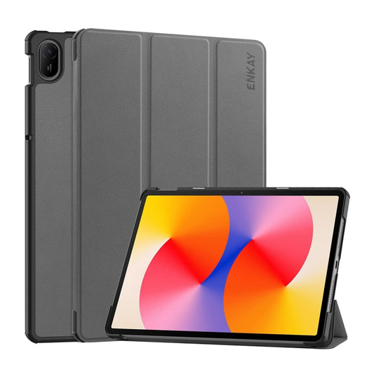 For Huawei MatePad SE 11 2024 ENKAY Tri-fold Custer Texture Platic Leather Tablet Case(Grey) - Huawei Cases by ENKAY | Online Shopping South Africa | PMC Jewellery | Buy Now Pay Later Mobicred