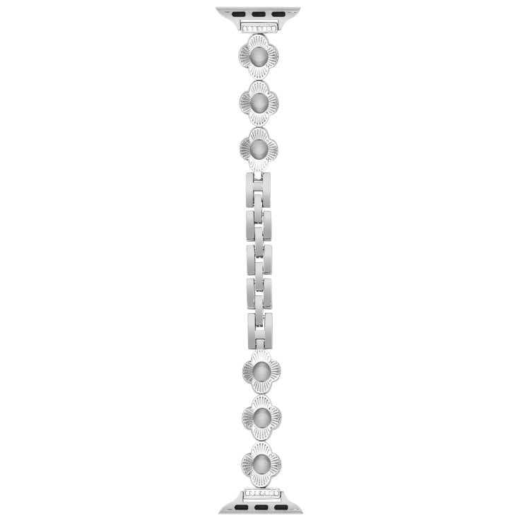 For Apple Watch Ultra 49mm Four Leaf Clover Quick-Release Metal Chain Watch Band(Silver) - free shipping - PMC TechLife - Order now!