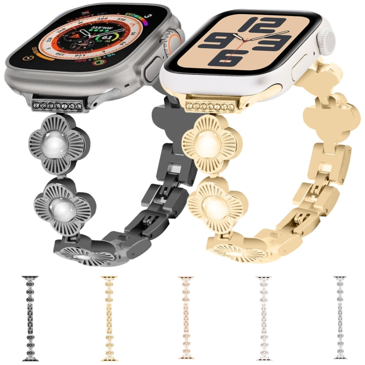 For Apple Watch SE 2023 44mm Four Leaf Clover Quick-Release Metal Chain Watch Band(Silver) - free shipping - PMC TechLife - Order now!