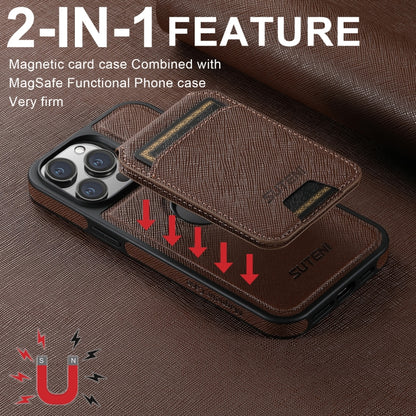 For iPhone 13 Suteni M2 Cross-Grain MagSafe Vertical Card Back Phone Case(Brown) - iPhone 13 Cases by Suteni | Online Shopping South Africa | PMC Jewellery | Buy Now Pay Later Mobicred