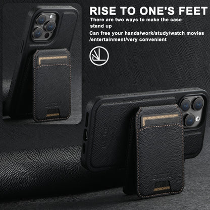 For iPhone 16 Pro Suteni M2 Cross-Grain MagSafe Vertical Card Back Phone Case(Black) - iPhone 16 Pro Cases by Suteni | Online Shopping South Africa | PMC Jewellery | Buy Now Pay Later Mobicred