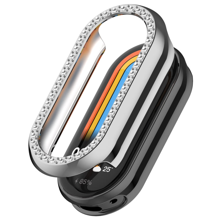 For Xiaomi Smart Band 9 Diamond Half Coverage Hollow PC Watch Protective Case(Silver) - Watch Cases by PMC TechLife | Online Shopping South Africa | PMC TechLife | Buy Now Pay Later Mobicred