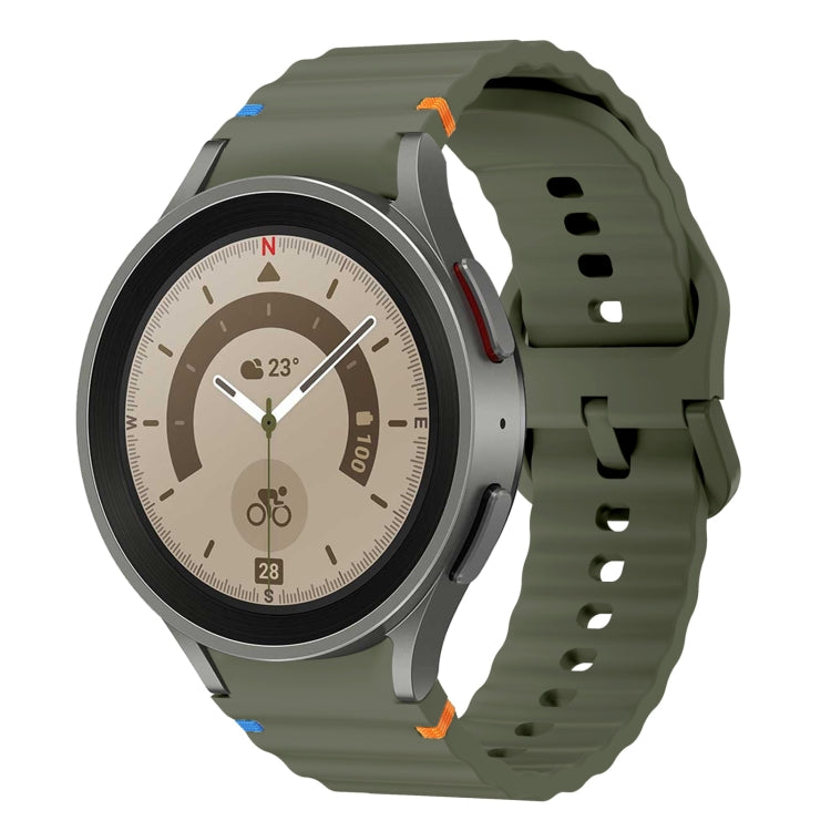 For Samsung Galaxy Watch 5 Pro Wave Pattern Stitched Silicone Watch Band(Army Green) - free shipping - PMC TechLife - Order now!